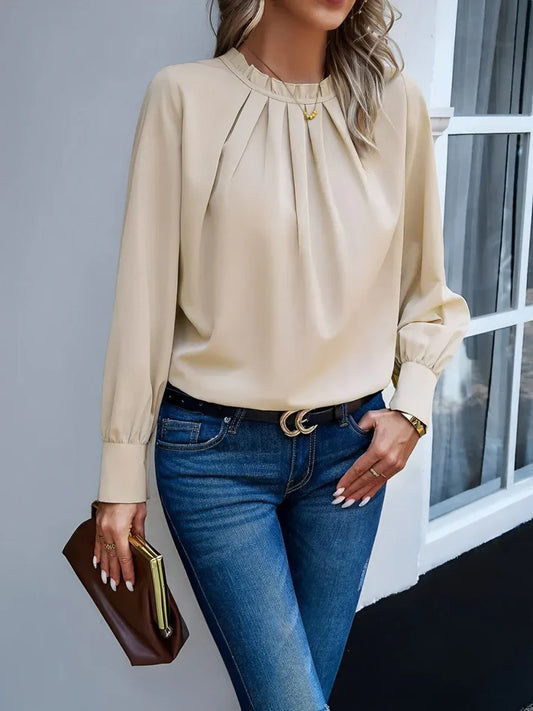 Elise Pleated Long Sleeve Blouse