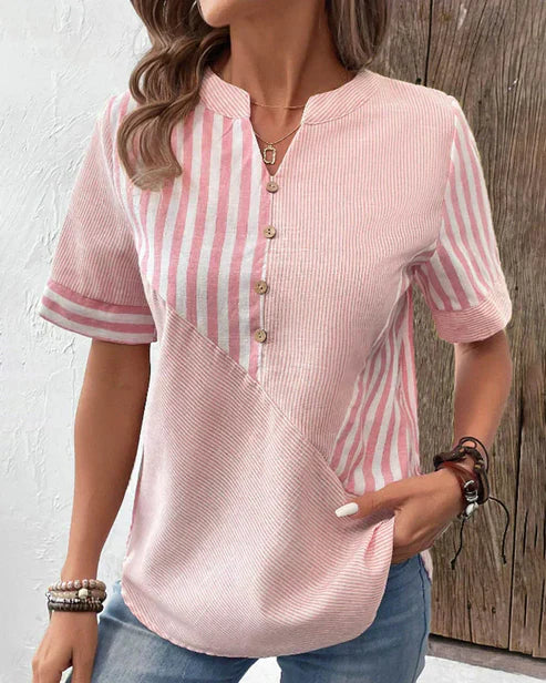 Mira Pink Stripe Button Top
