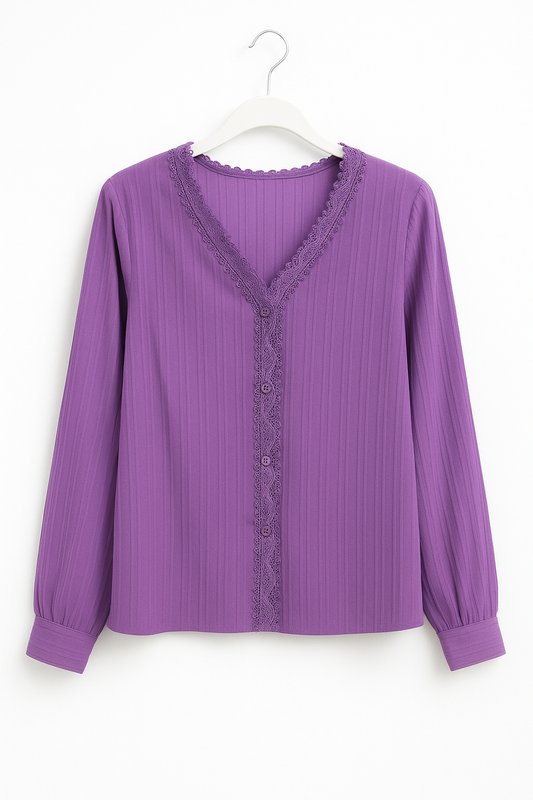 Iris Lace-Trim Ribbed Blouse
