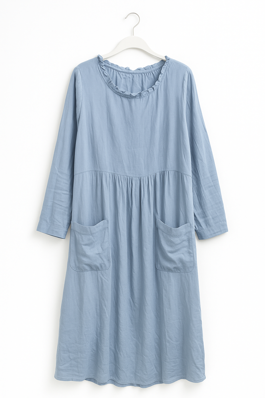 Celeste Ruffle-Neck Textured Midi Dress