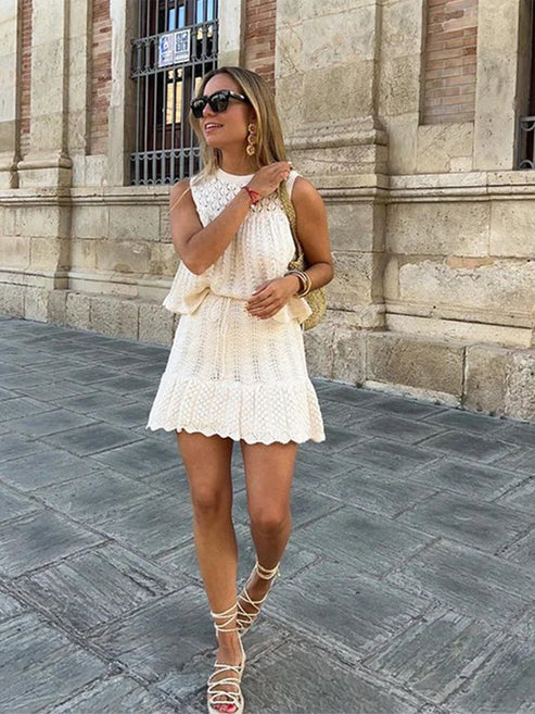 Isla Crochet Ruffle Mini Dress