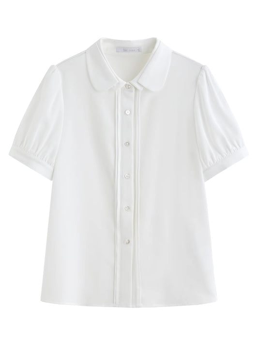 Clara Puff-Sleeve Button Blouse